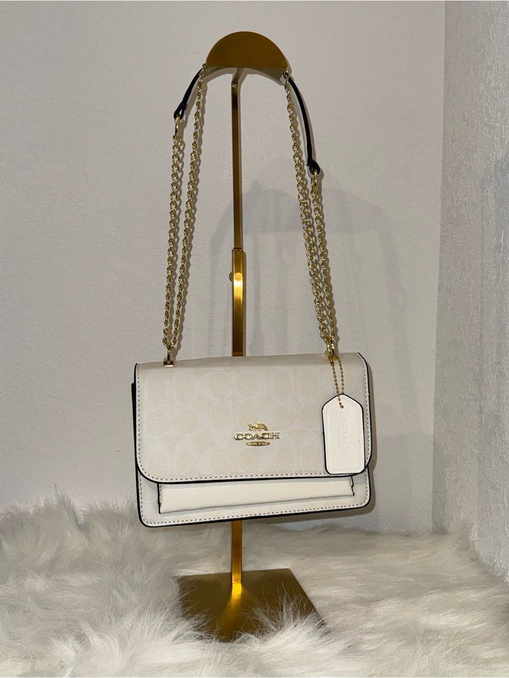Coach Cream/Gold Signature Chain Crossbody Bag